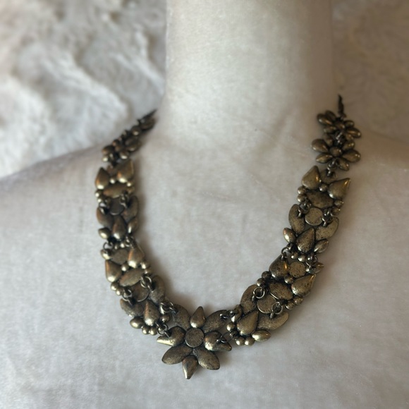 Gemstone Statement Necklace Reversible Gold Metal Chocker - Picture 12 of 13